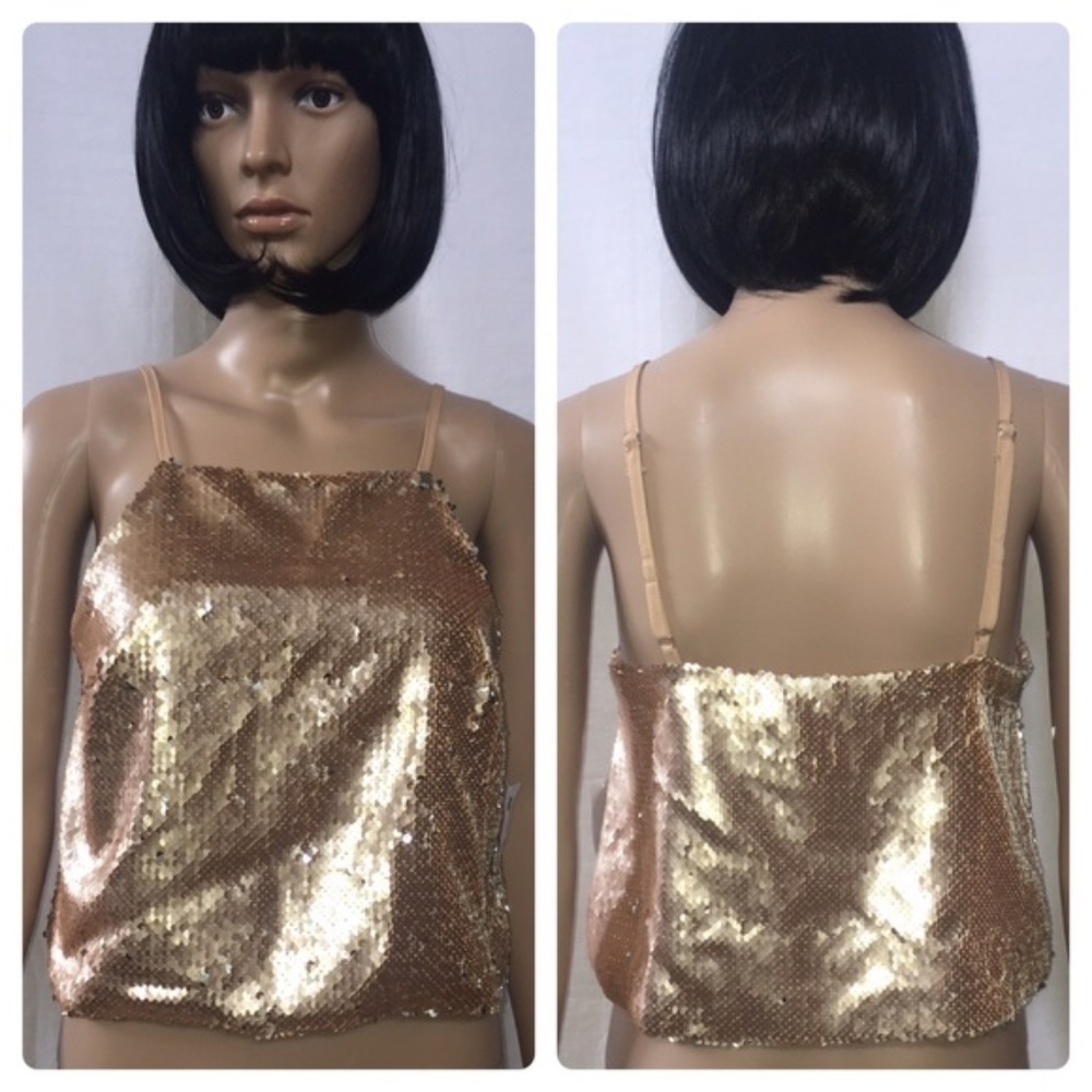 New Women's Sexy Sequin Bling Gold Crop Top